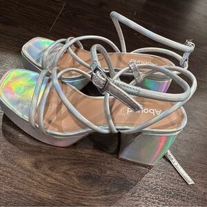 Silver strappy 3 inch heels